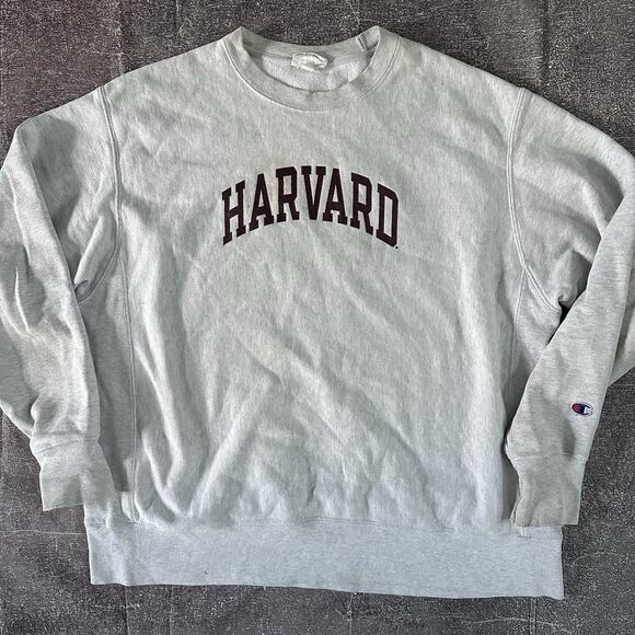 Men's Champion Reverse Weave Harvard Crimsom Heather Gray Crewneck Sweatshirt XL - Picture 1 of 3